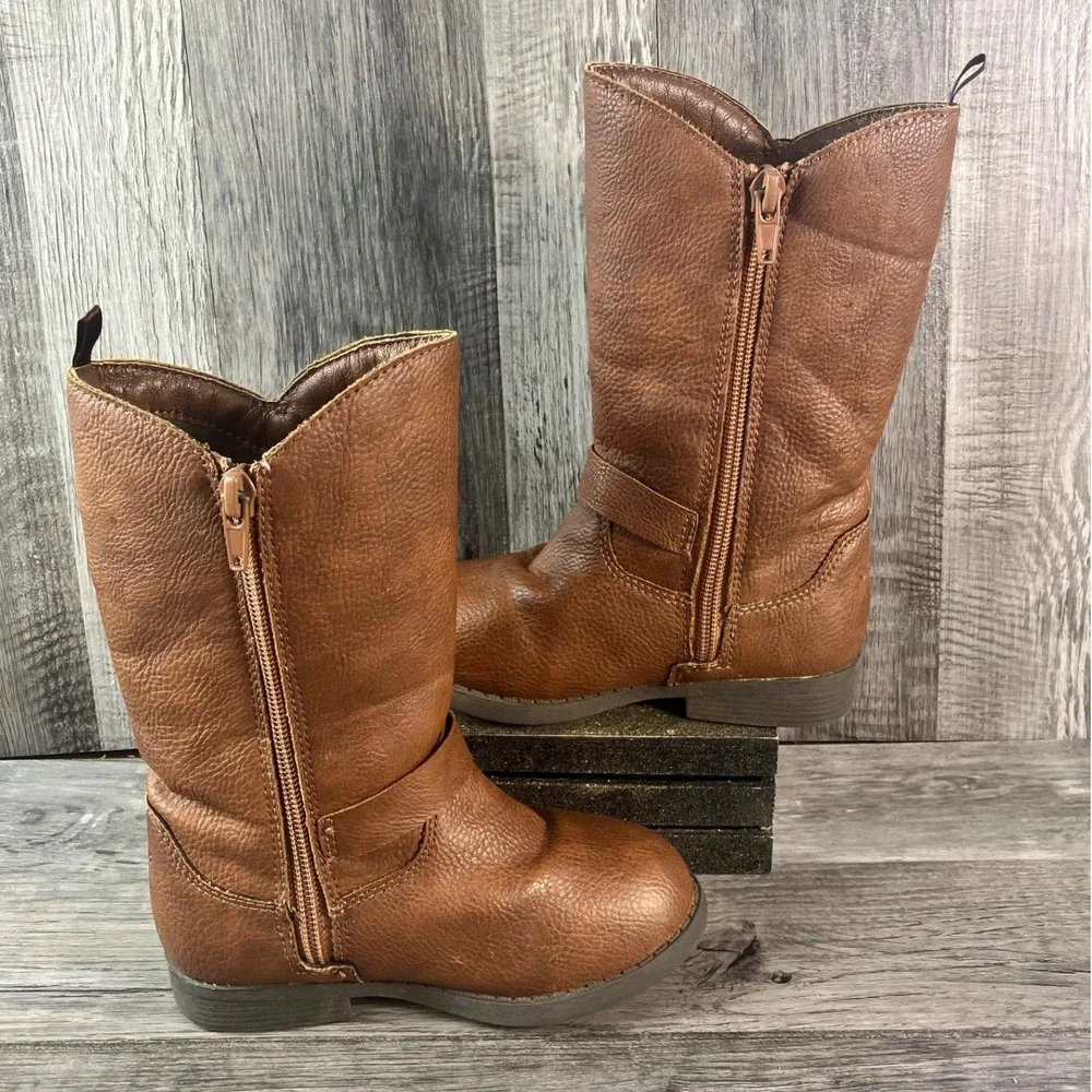 OshKosh Bgosh Lumi Toddler Girls Brown Pebbled Riding Boots Size 9M OF23R02H